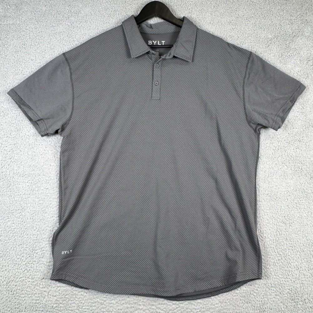 BYLT Shirt Mens XXL Black Dot Drop Cut S/S Polo Lux Performance Golf Sretch